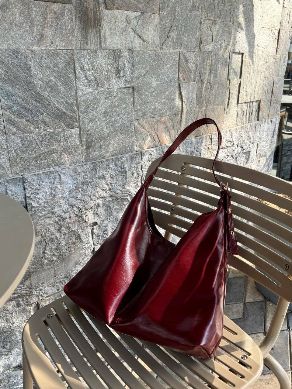 Wide Tote Bag - Burgundy