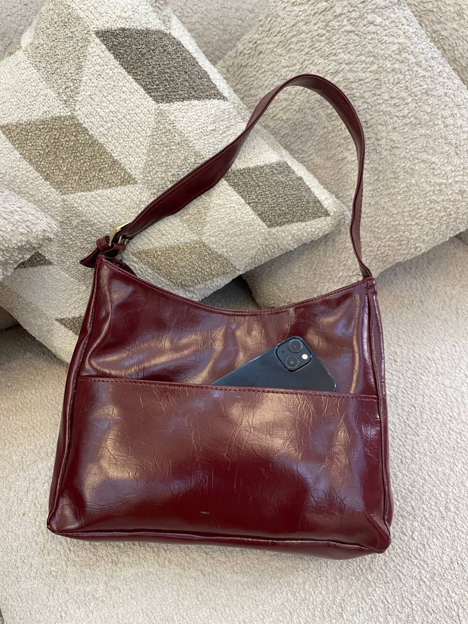 Pocket Leather Tote - Burgundy