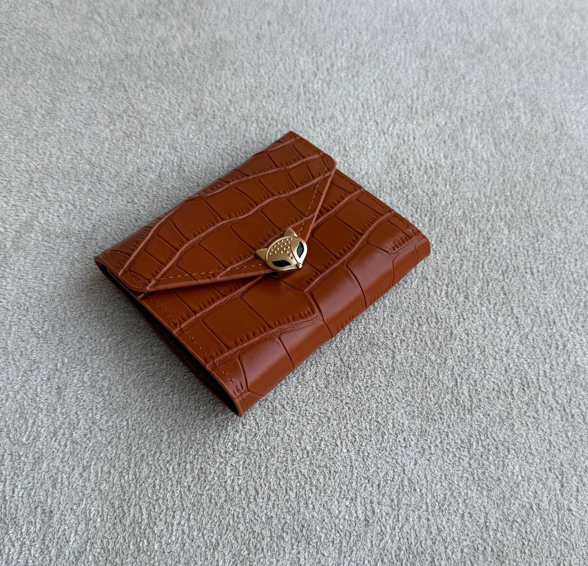 Feline Croc Mini Wallet – Brown