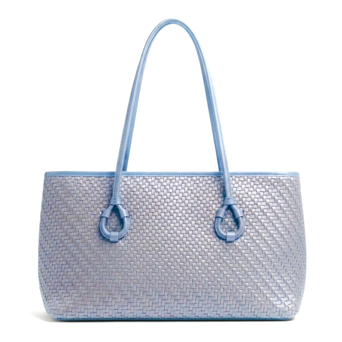 Long Leather Tote - Baby Blue
