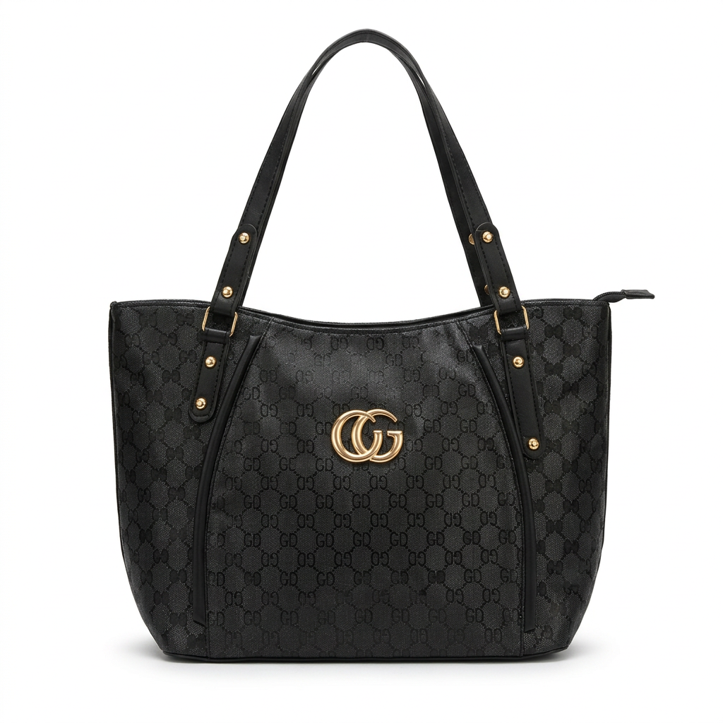 Wide Leather Tote - Black