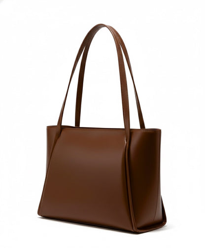 Large Capacity Leather Tote Bag - Brown