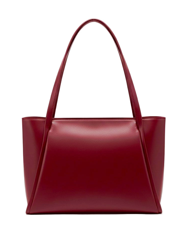 Large Capacity Leather Tote Bag - Burgundy