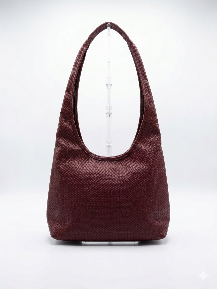 Long Strap Scaled Tote - Burgundy