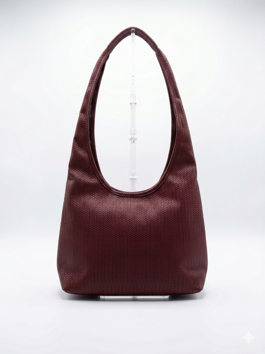 Long Strap Scaled Tote - Burgundy