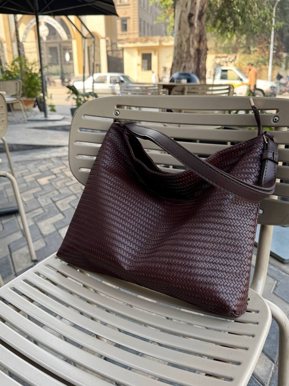 Scaled Leather Tote - Brown