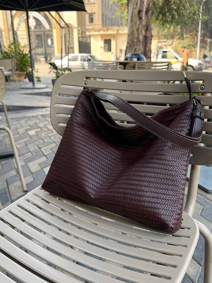 Scaled Leather Tote - Brown