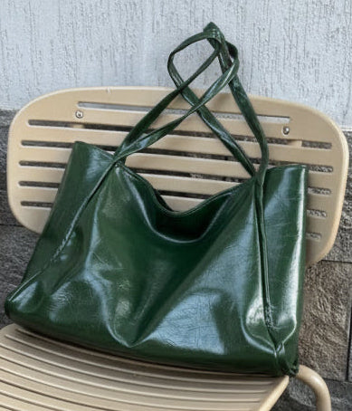 Large Capacity Leather Tote Bag - Olive