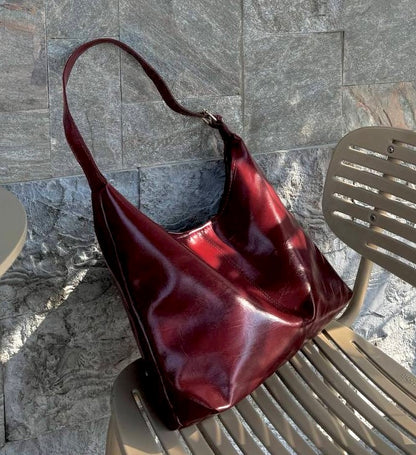 Wide Tote Bag - Burgundy