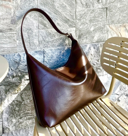 Wide Tote Bag - Brown