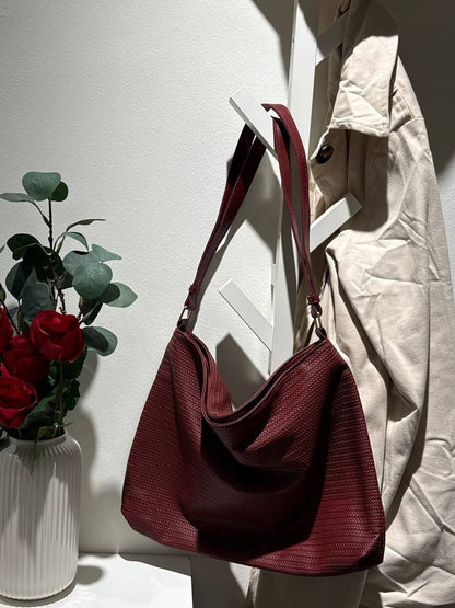 Scaled Leather Tote - Burgundy