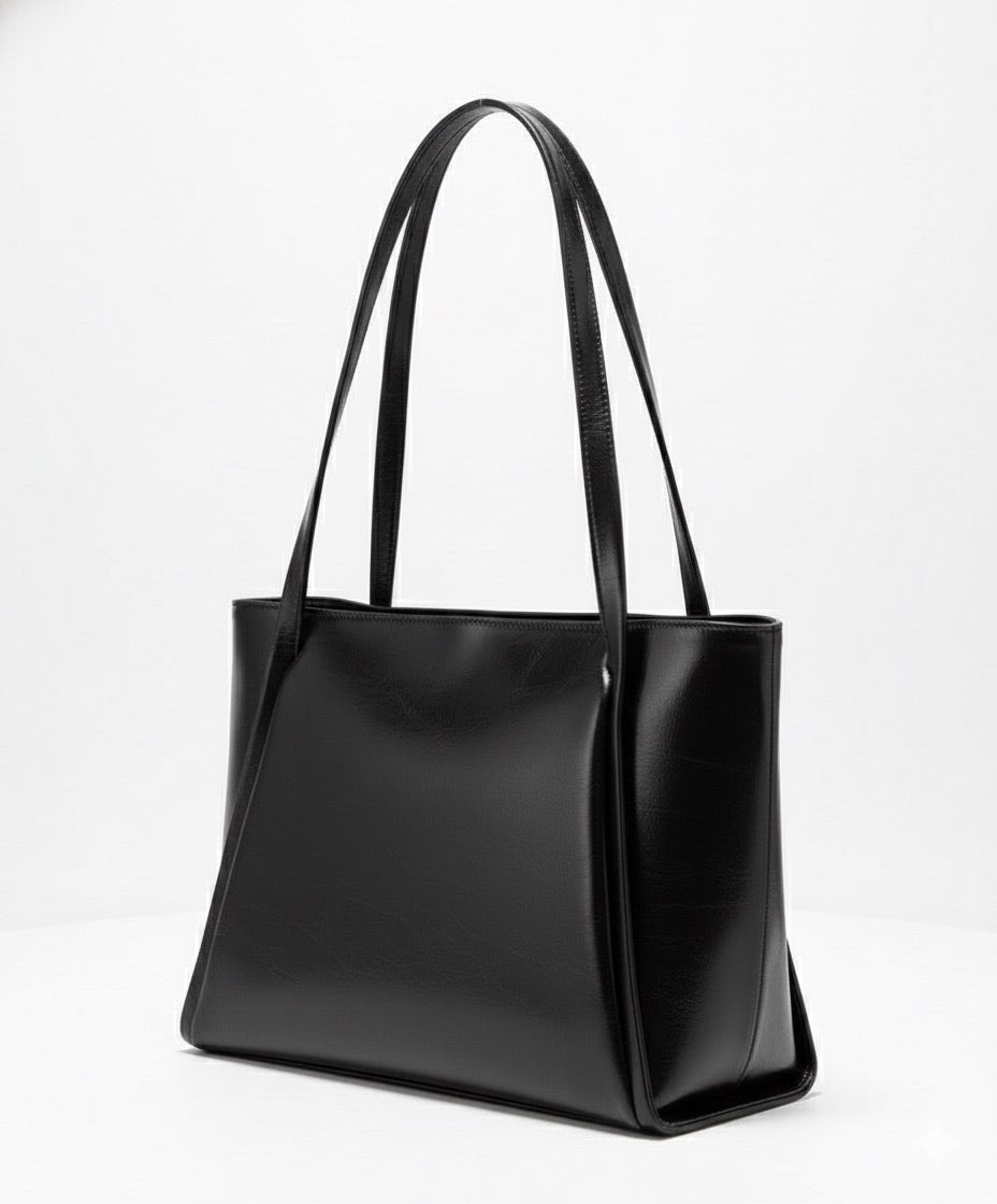 Large Capacity Leather Tote Bag - Black