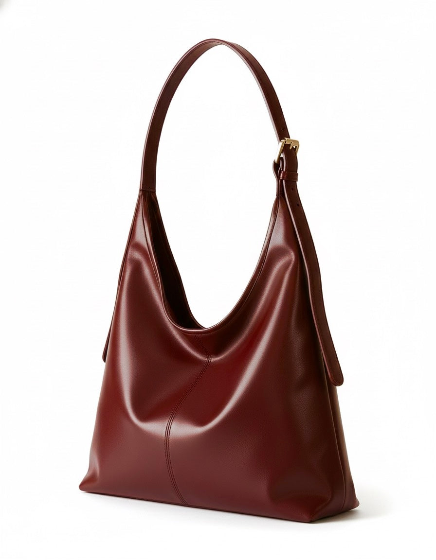 Wide Tote Bag - Burgundy