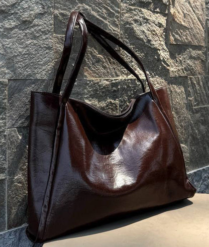 Large Capacity Leather Tote Bag - Brown