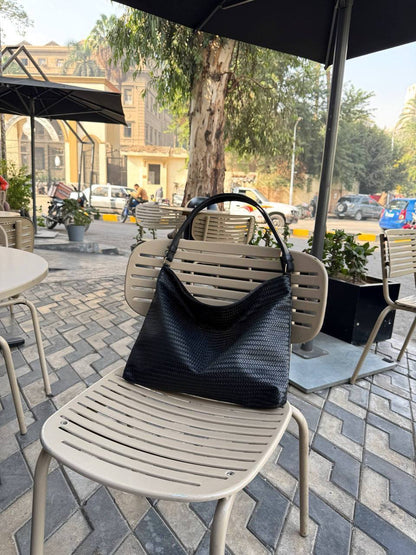 Scaled Leather Tote - Black