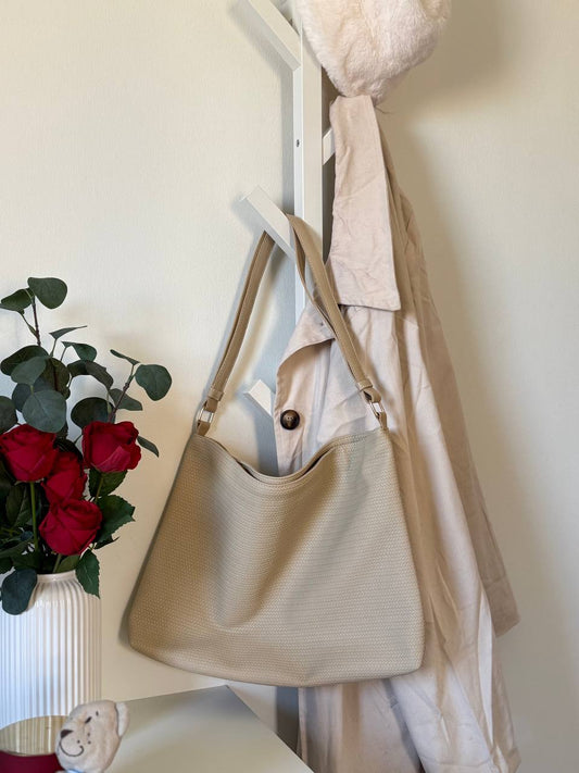 Scaled Leather Tote - Beige