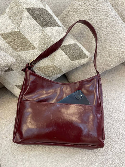 Pocket Leather Tote - Burgundy