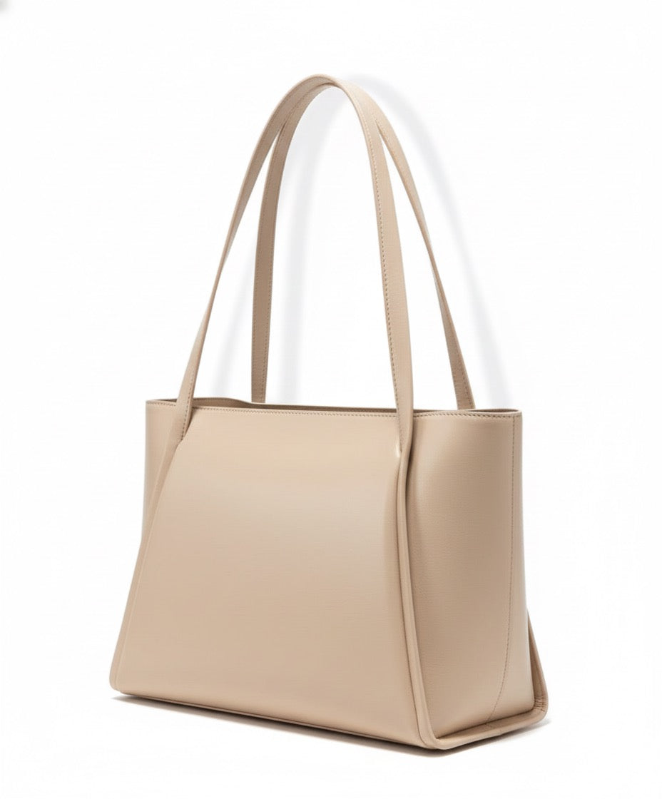 Large Capacity Leather Tote Bag - Beige