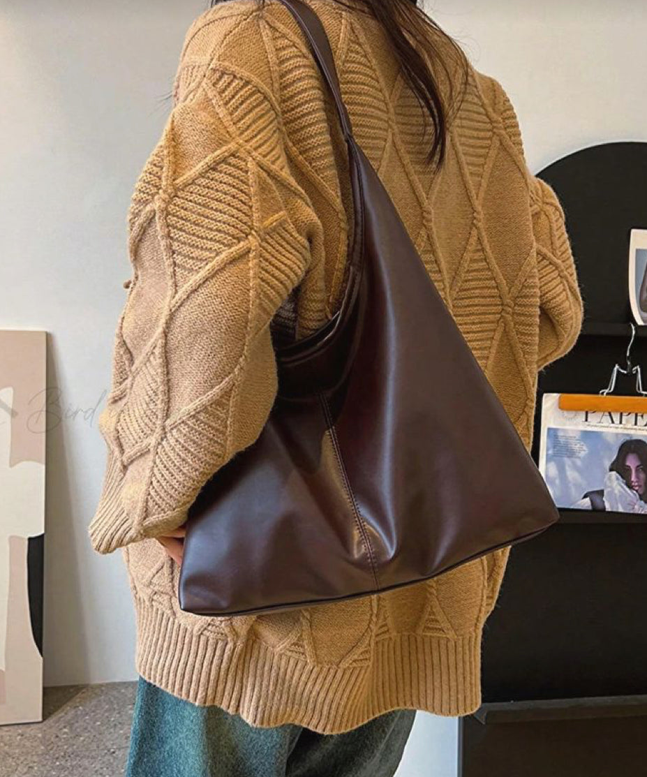 Wide Tote Bag - Brown