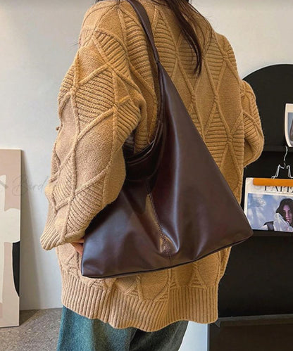 Wide Tote Bag - Brown