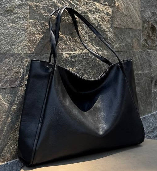 Large Capacity Leather Tote Bag - Black