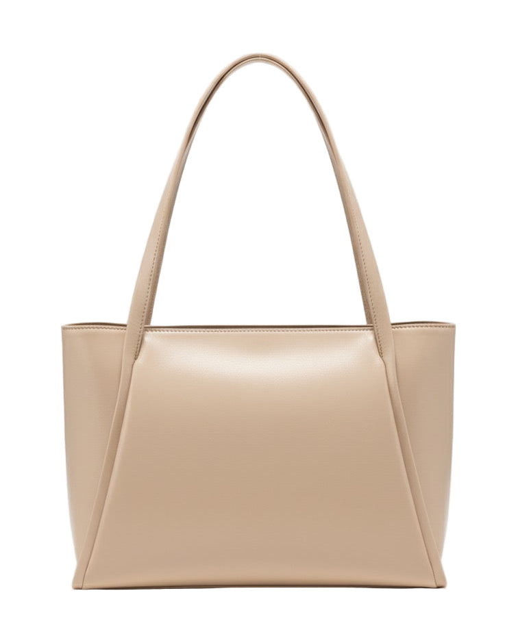 Large Capacity Leather Tote Bag - Beige