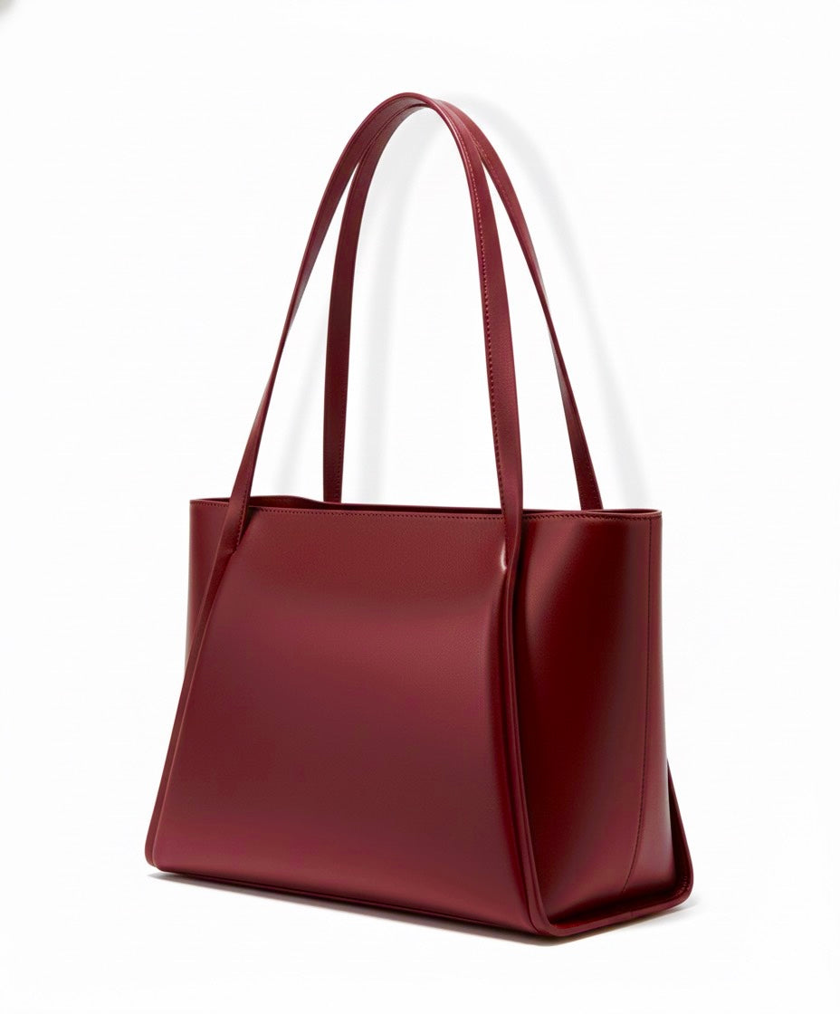 Large Capacity Leather Tote Bag - Burgundy