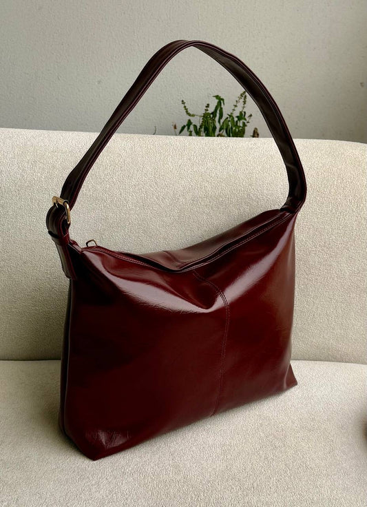 Wide Tote Bag - Burgundy
