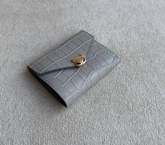 Feline Croc Mini Wallet – Grey