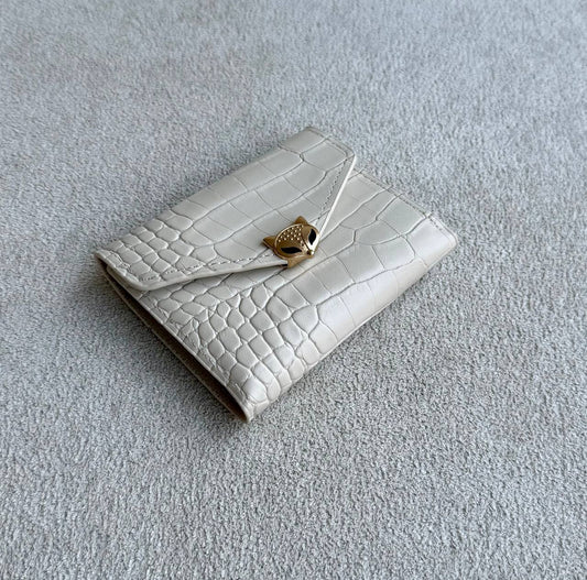 Feline Croc Mini Wallet – Light Beige