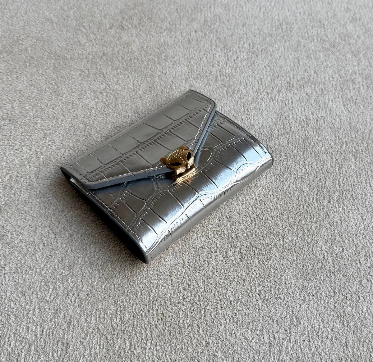 Cleo Croc Mini Wallet – Silver