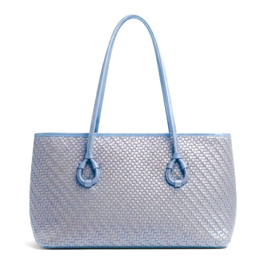 Long Leather Tote - Baby Blue
