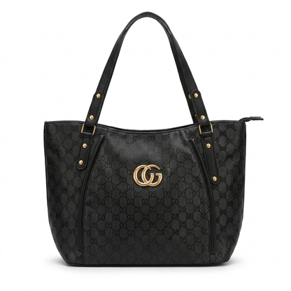 Wide Leather Tote - Black