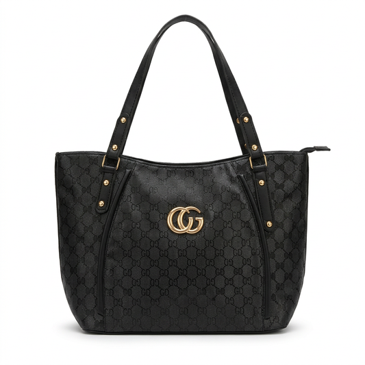Wide Leather Tote - Black