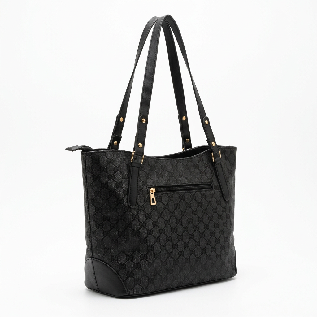 Wide Leather Tote - Black