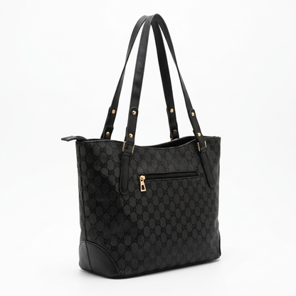 Wide Leather Tote - Black
