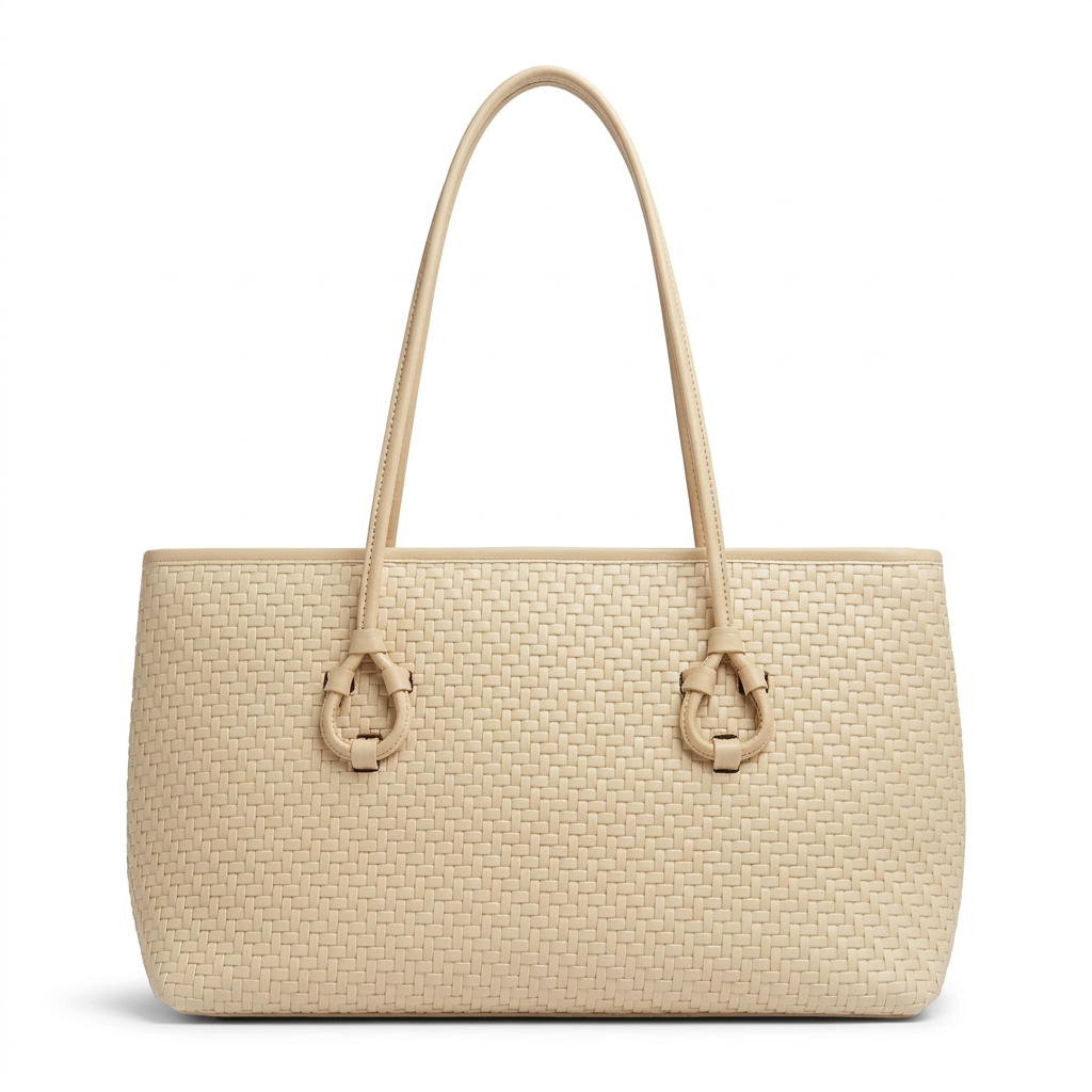 Revised tote with a shorter body and lighter beige color